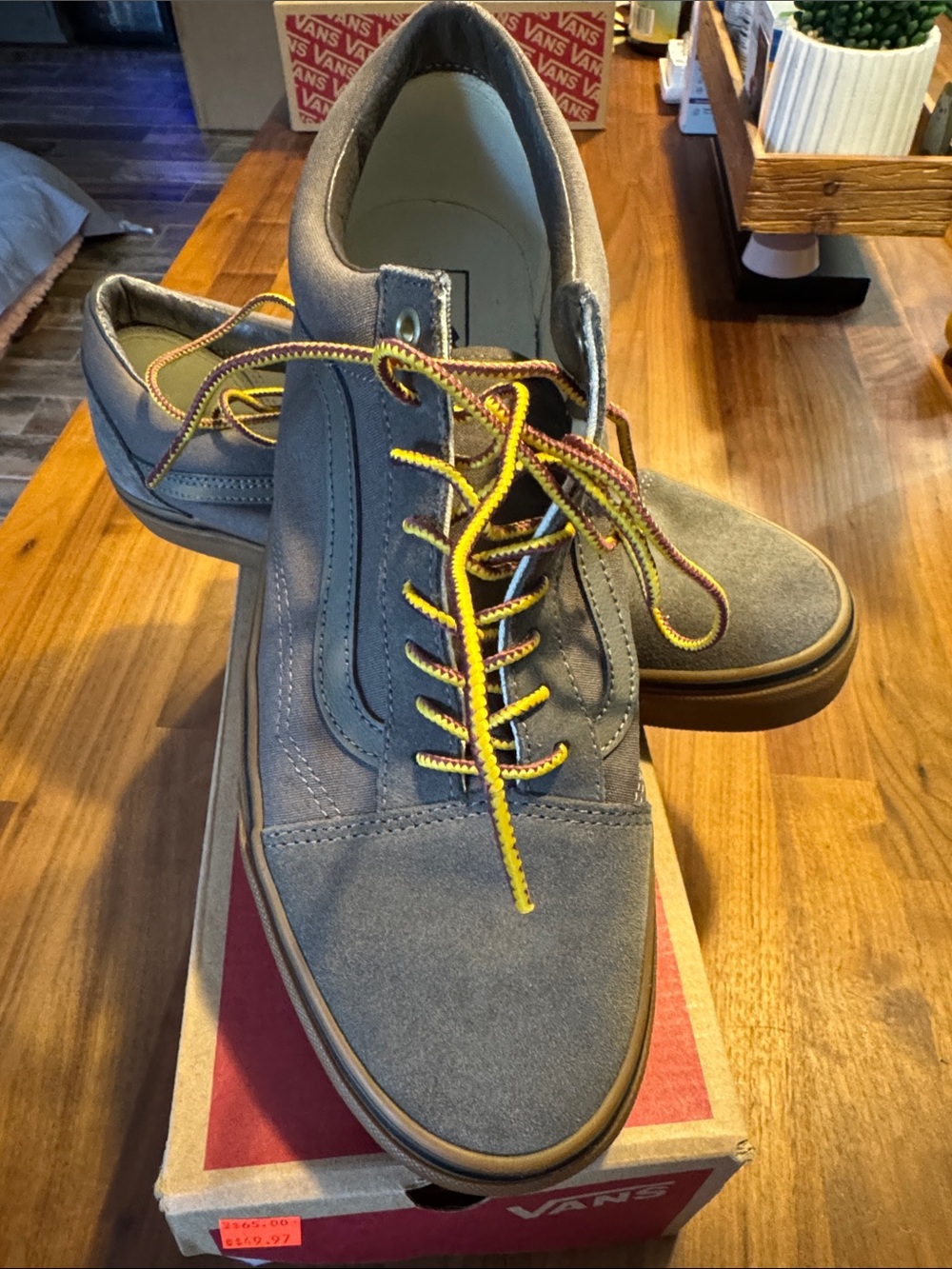 Vans Men’s Gray Suede Low-Top Sneakers with Yellow Accent Laces